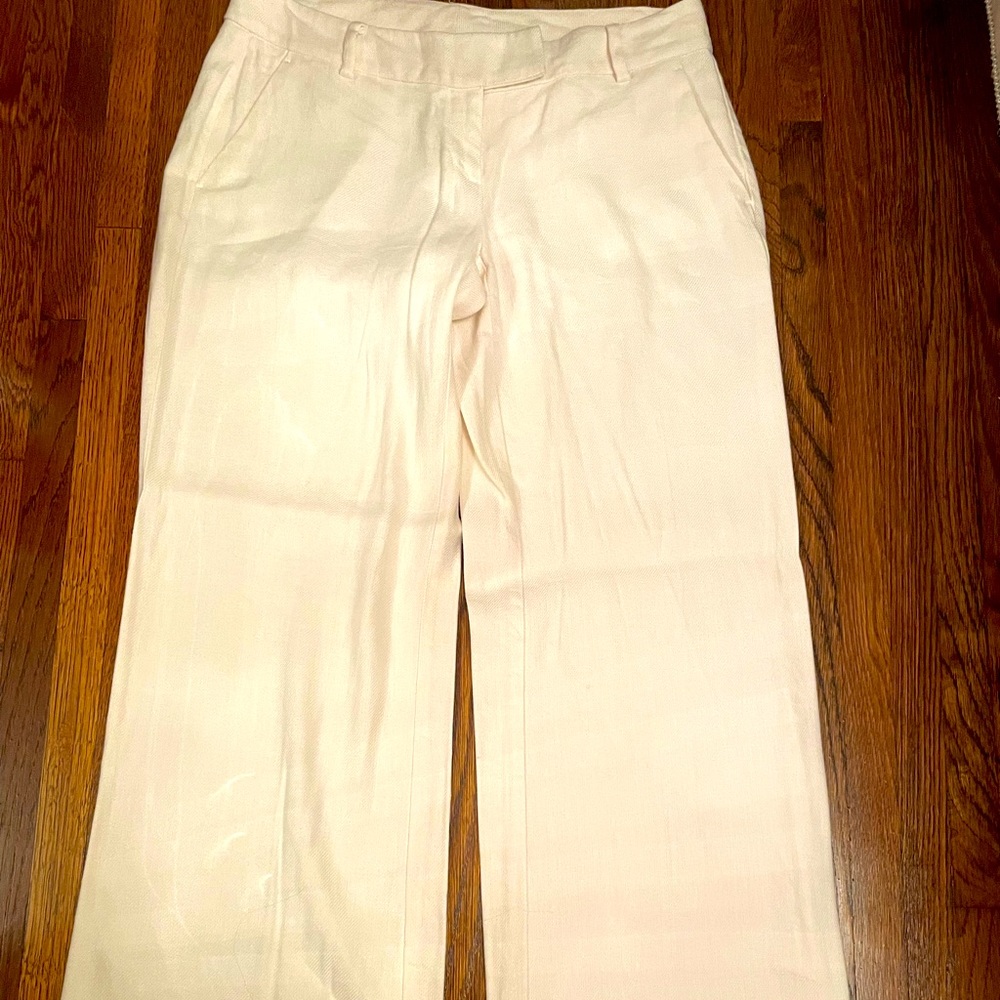 White linen wide leg dress pant